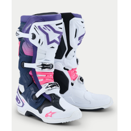 BOTA ALPINESTARS TECH-10 BLANCO VIOLETA AZUL MARINO ROSA
